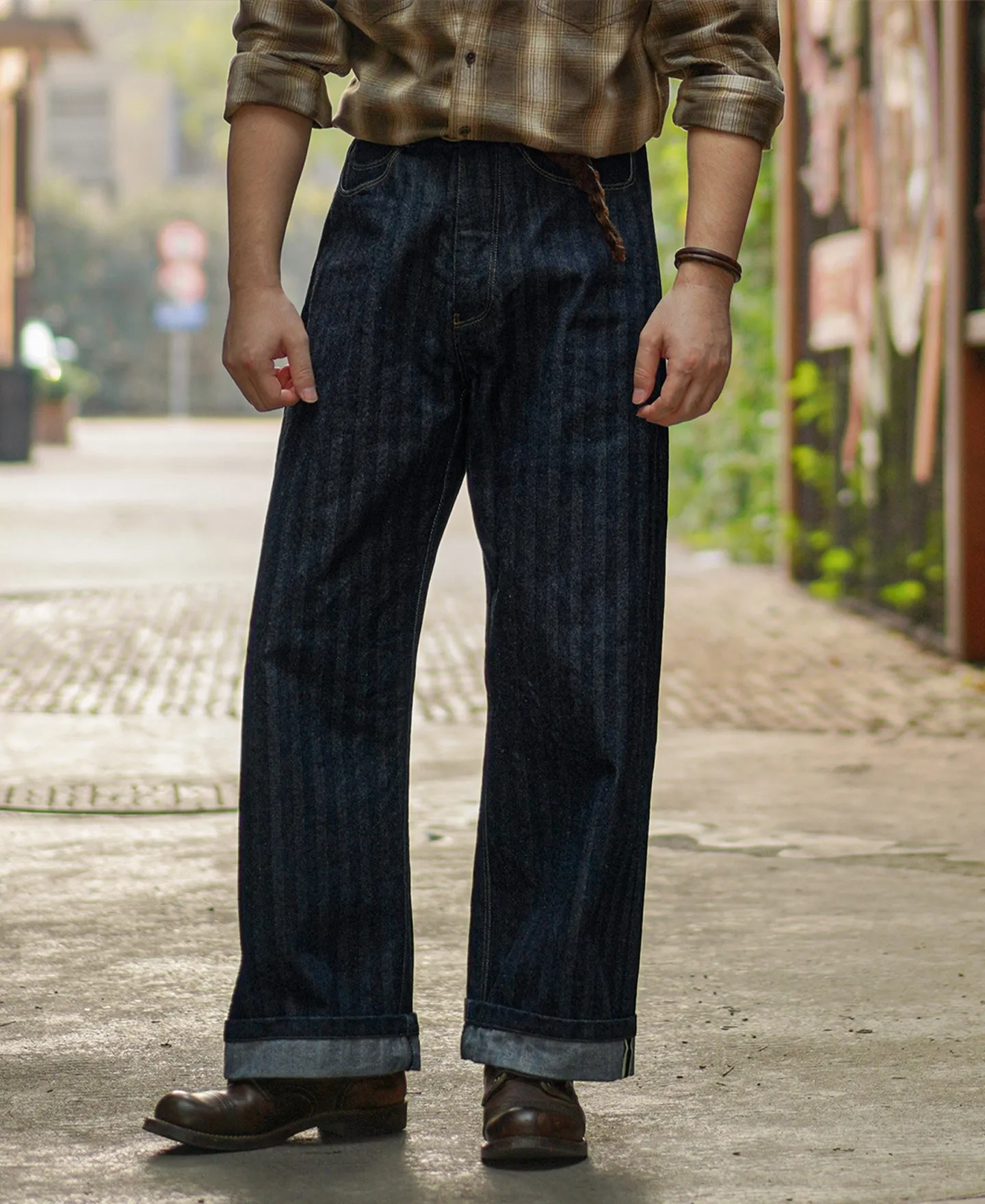Mens 15 oz Herringbone Selvedge Denim Work Jeans, Vintage 1870s Style