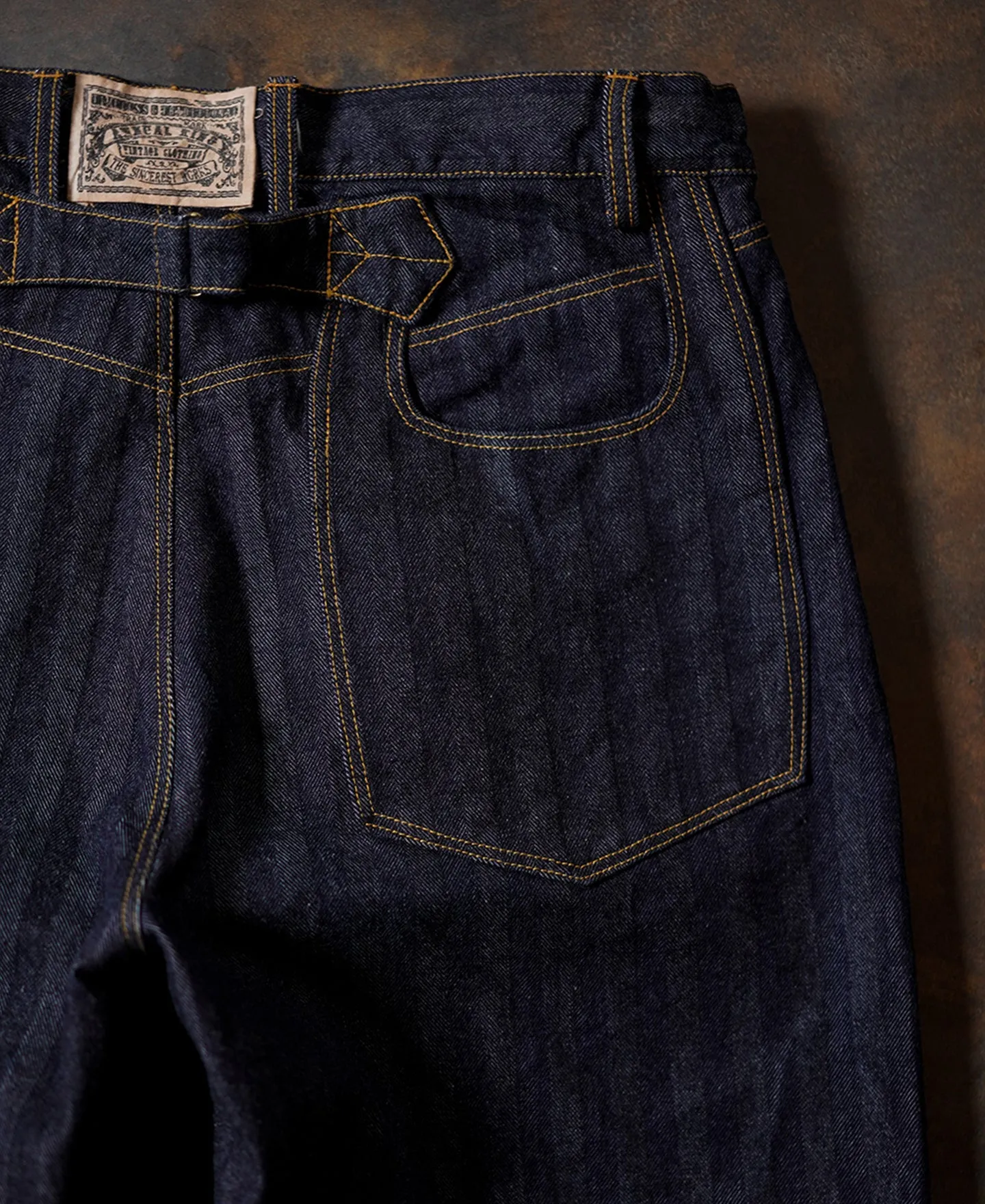 Mens 15 oz Herringbone Selvedge Denim Work Jeans, Vintage 1870s Style