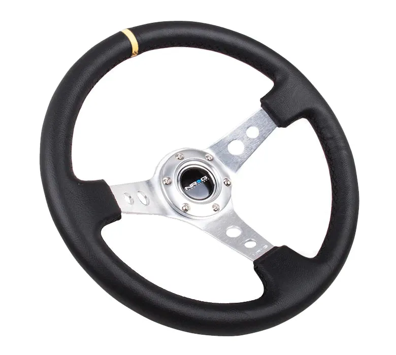 (350mm / 3in. Deep) Blk Leather w/Circle Cut Spokes & Single Yellow CM