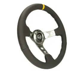 (350mm / 3in. Deep) Blk Leather w/Gunmetal Cutout Spoke & Yellow CM