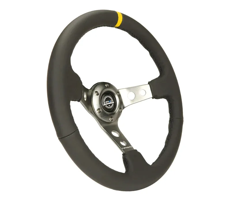 (350mm / 3in. Deep) Blk Leather w/Gunmetal Cutout Spoke & Yellow CM