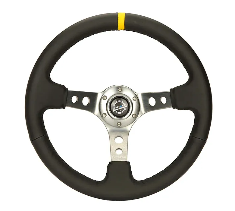 (350mm / 3in. Deep) Blk Leather w/Gunmetal Cutout Spoke & Yellow CM