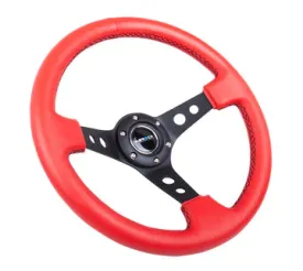 (350mm / 3in. Deep) Red Leather/Blk Stitch w/Blk Spokes (Hole Cutouts)