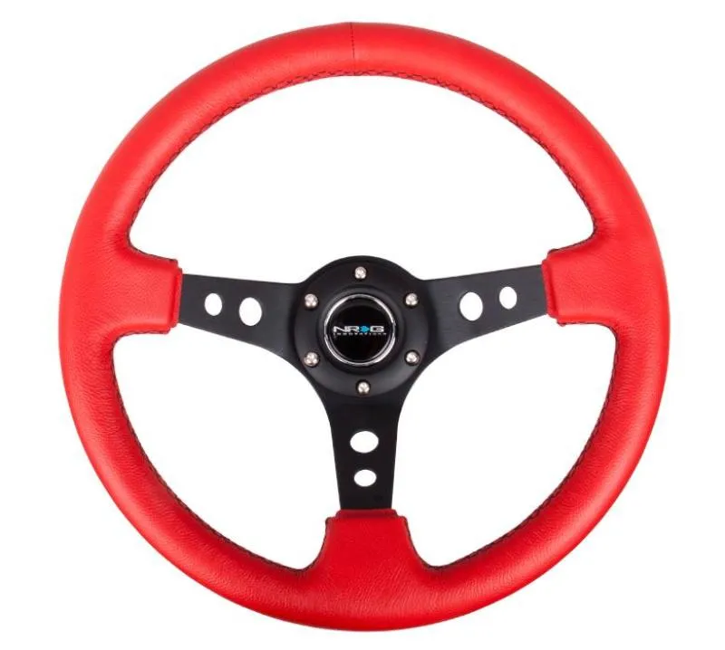 (350mm / 3in. Deep) Red Leather/Blk Stitch w/Blk Spokes (Hole Cutouts)