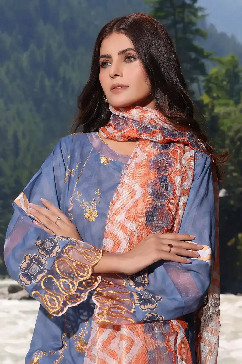 3PC Embroidered Unstitched Lawn Suit KCNE-2116