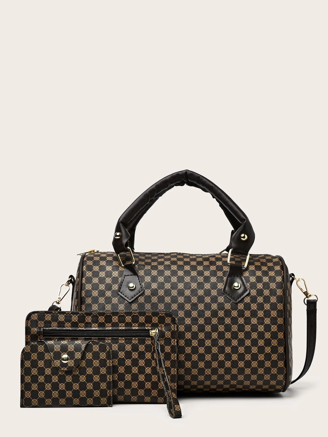 3pcs Geometric Print Boston Bag Set