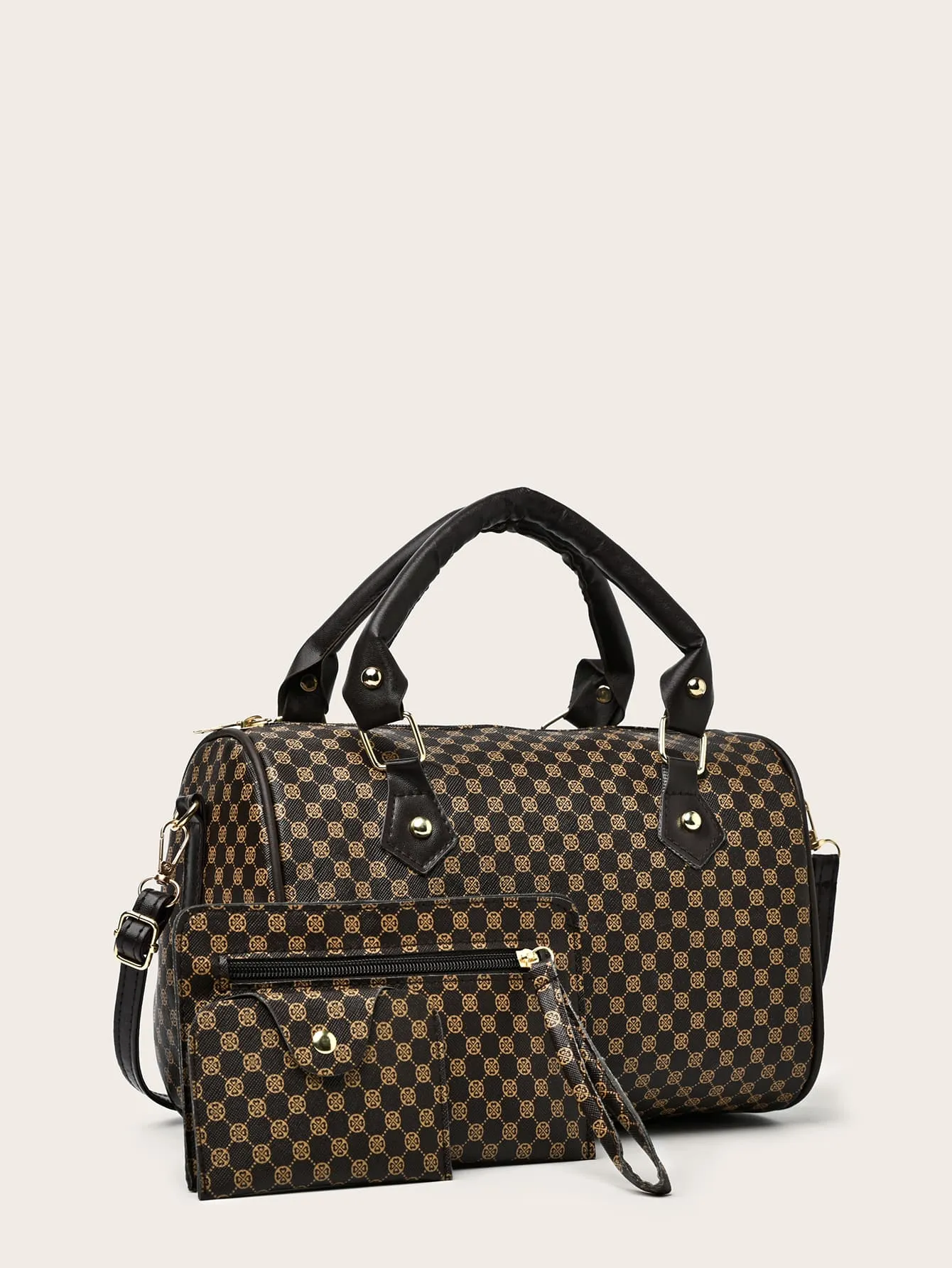 3pcs Geometric Print Boston Bag Set