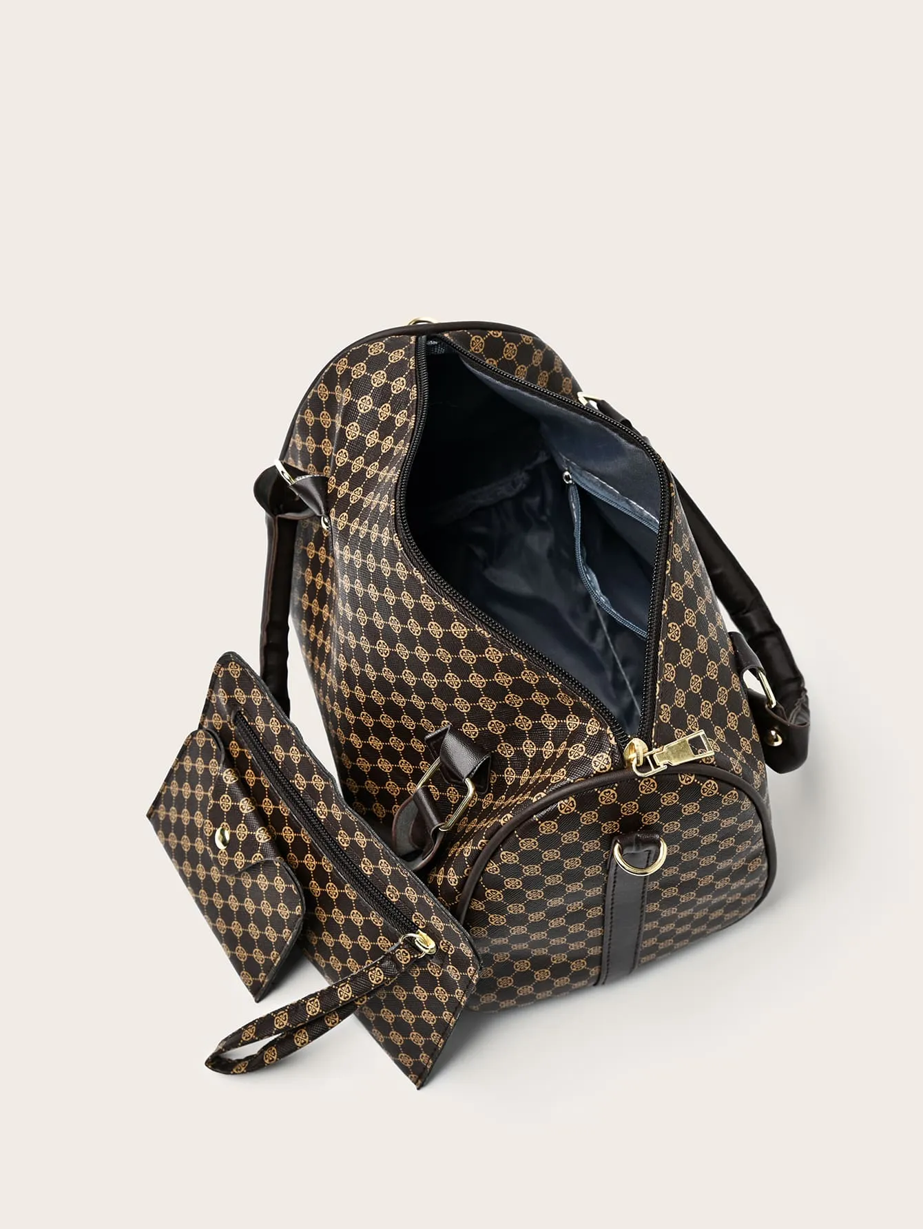 3pcs Geometric Print Boston Bag Set