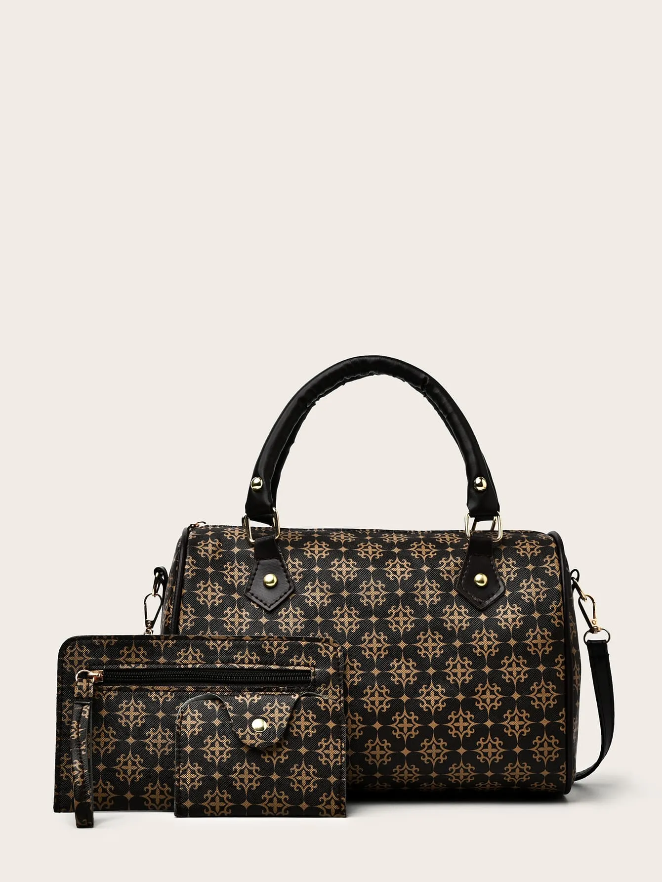 3pcs Geometric Print Boston Bag Set