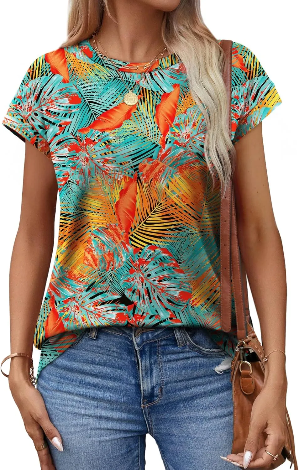 Alaroo Womens Summer Tops Short Sleeve Shirts Crew Neck Cute Trendy Tunic Blouses (S-3XL)