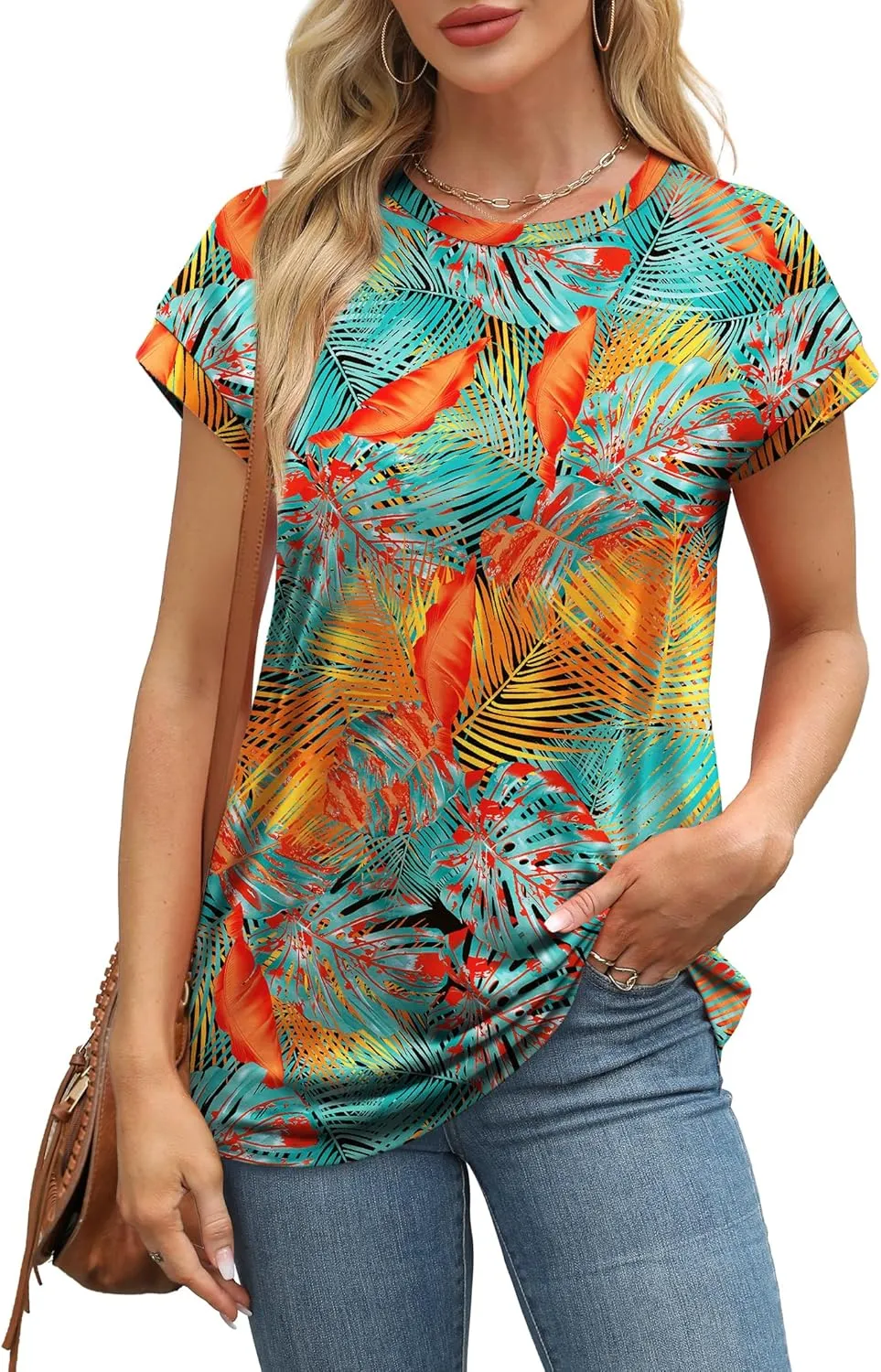Alaroo Womens Summer Tops Short Sleeve Shirts Crew Neck Cute Trendy Tunic Blouses (S-3XL)