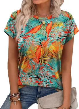 Alaroo Womens Summer Tops Short Sleeve Shirts Crew Neck Cute Trendy Tunic Blouses (S-3XL)