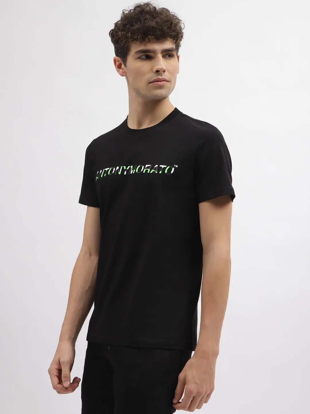 Antony Morato Men Black Printed Round Neck Short Sleeves T-Shirt