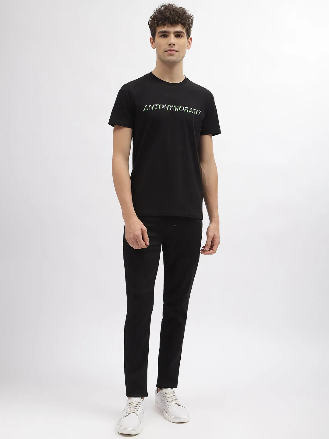 Antony Morato Men Black Printed Round Neck Short Sleeves T-Shirt