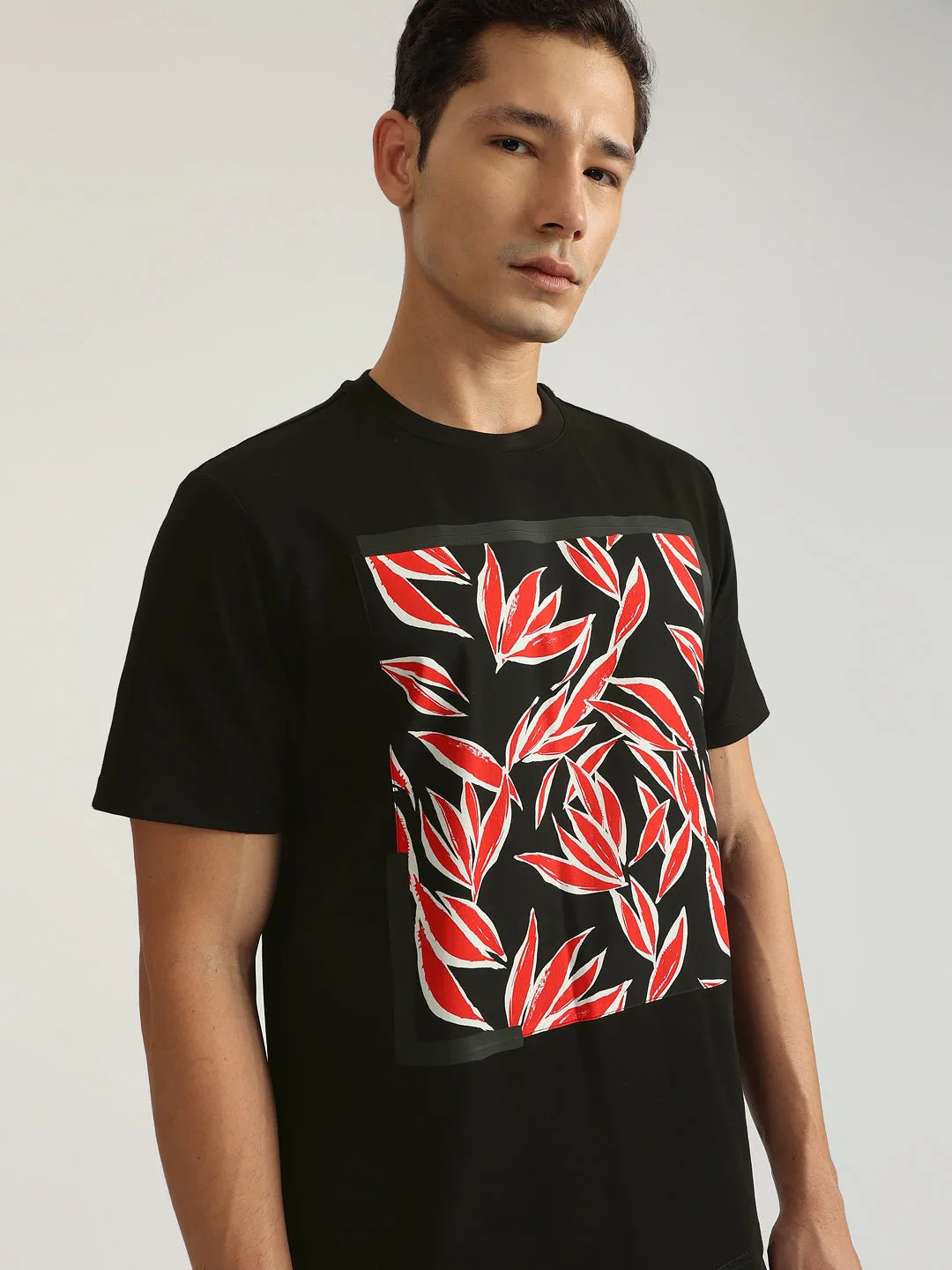 Antony Morato Men Black Printed Round Neck Short Sleeves T-Shirt