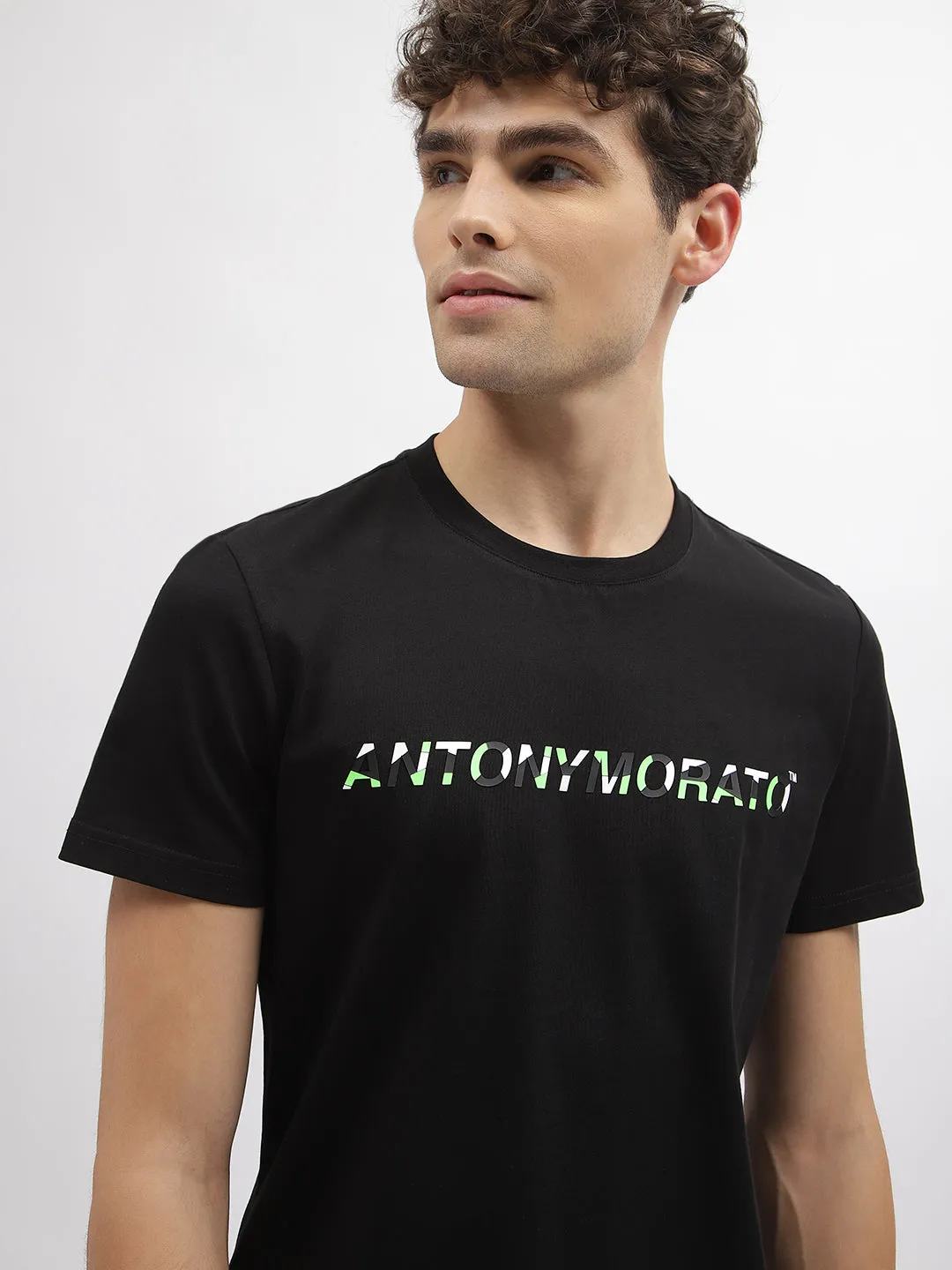 Antony Morato Men Black Printed Round Neck Short Sleeves T-Shirt