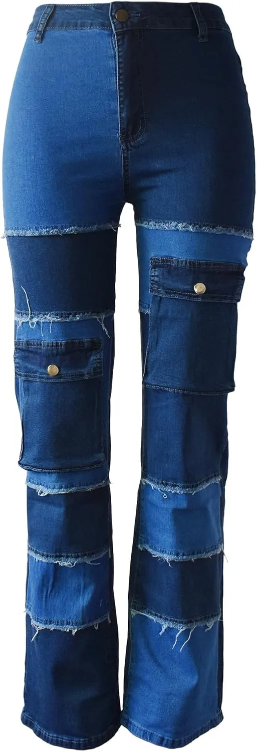 Aodrusa Ripped Wide Leg Jeans for Women Mom Baggy Straight Leg Stretchy Boyfriend Trendy Trouser Denim Pants