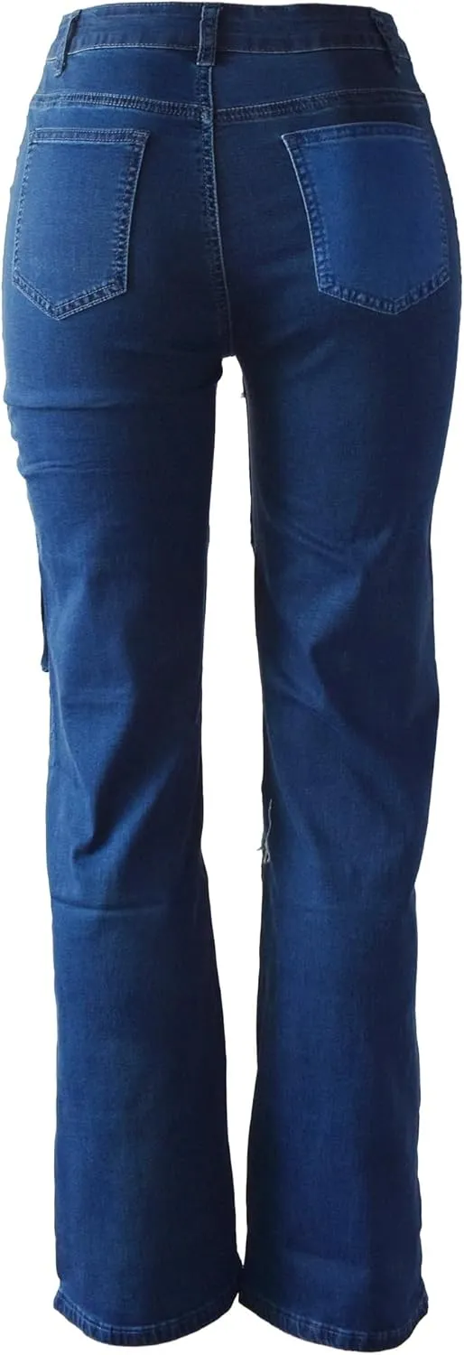 Aodrusa Ripped Wide Leg Jeans for Women Mom Baggy Straight Leg Stretchy Boyfriend Trendy Trouser Denim Pants