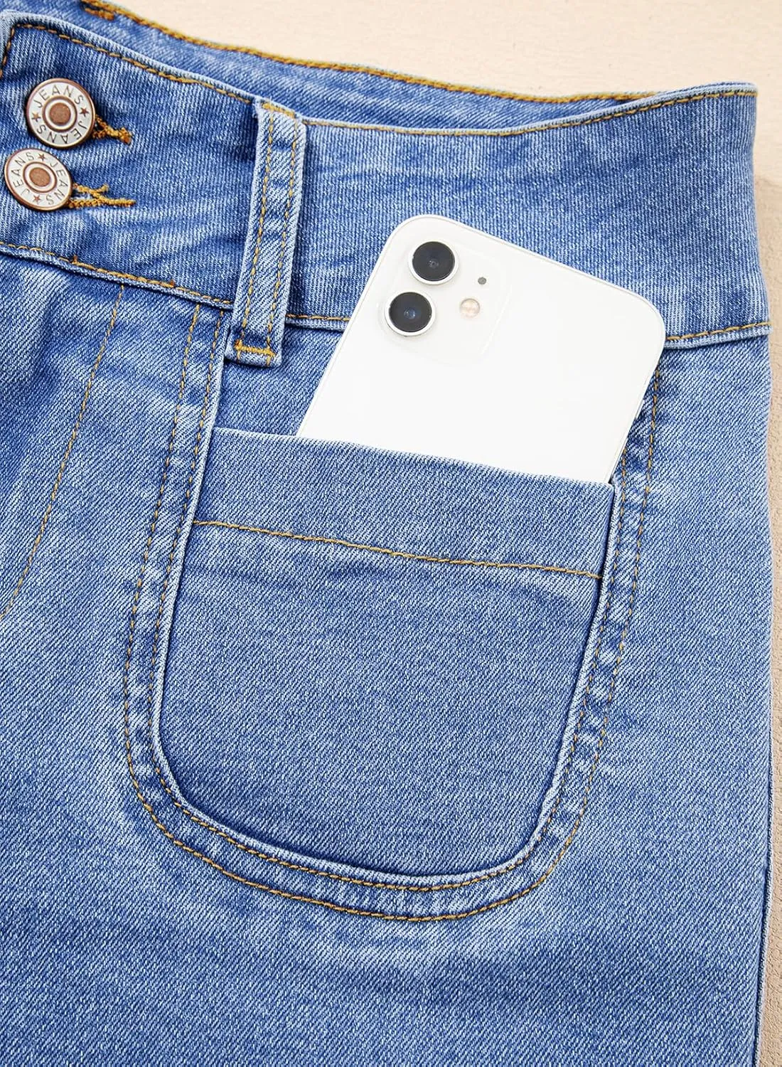 Astylish Womens Wide Leg Jeans High Waisted Double Button Stretchy Frayed Hem Straight Jean Loose Trendy Denim Pants