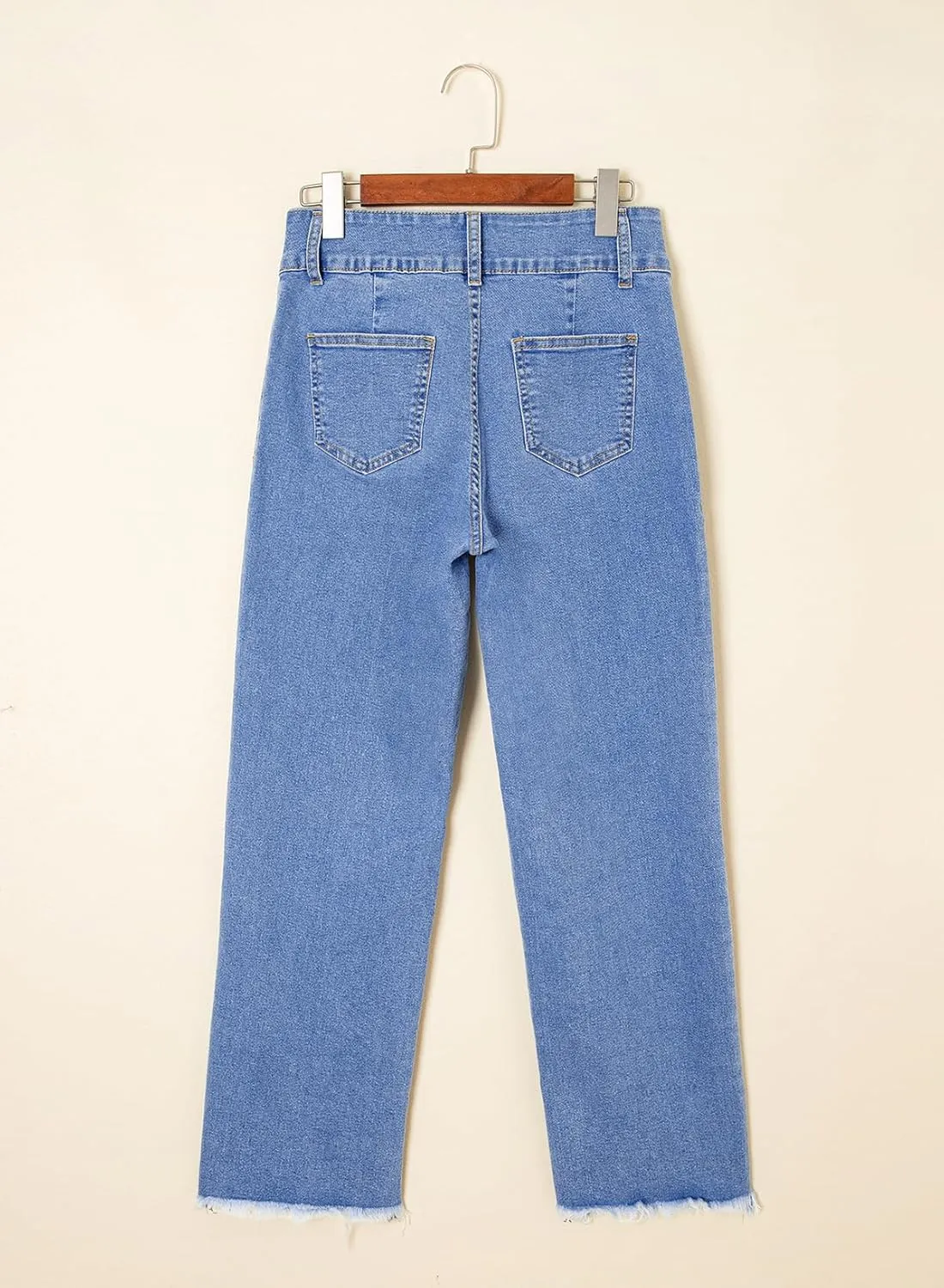 Astylish Womens Wide Leg Jeans High Waisted Double Button Stretchy Frayed Hem Straight Jean Loose Trendy Denim Pants