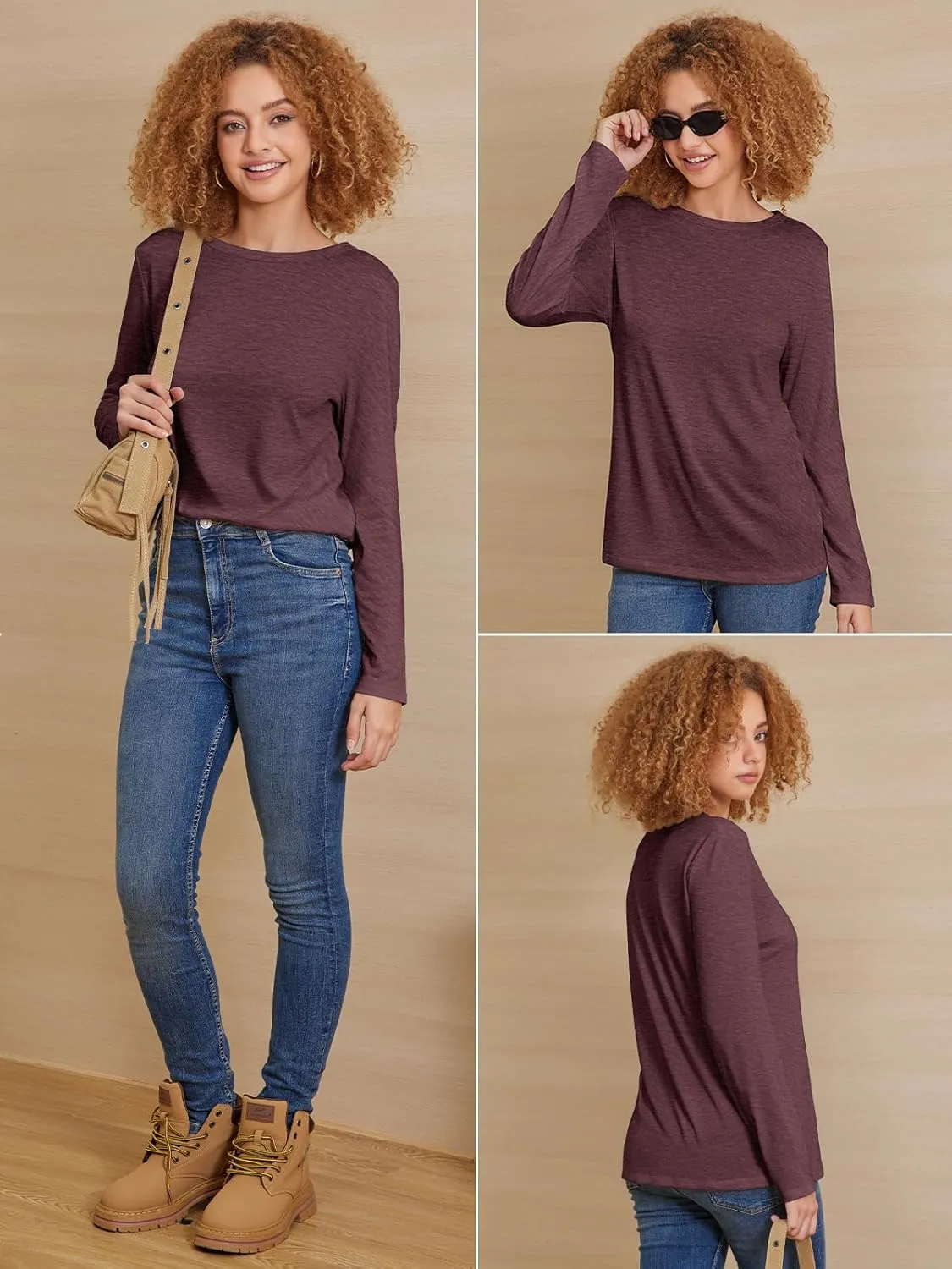 ATHMILE Womens Long Sleeve Shirts Basic Tee Fall Trendy Spring Top Business Casual Beach Vacation Workout 2025 Fashion
