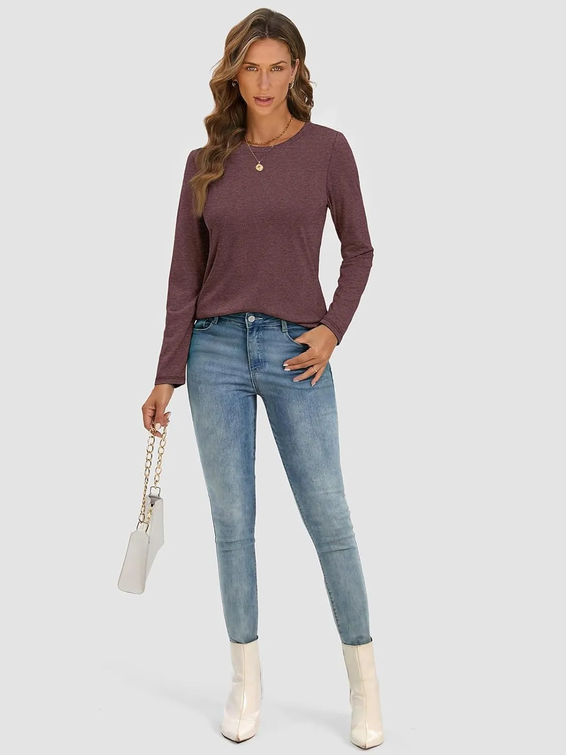 ATHMILE Womens Long Sleeve Shirts Basic Tee Fall Trendy Spring Top Business Casual Beach Vacation Workout 2025 Fashion