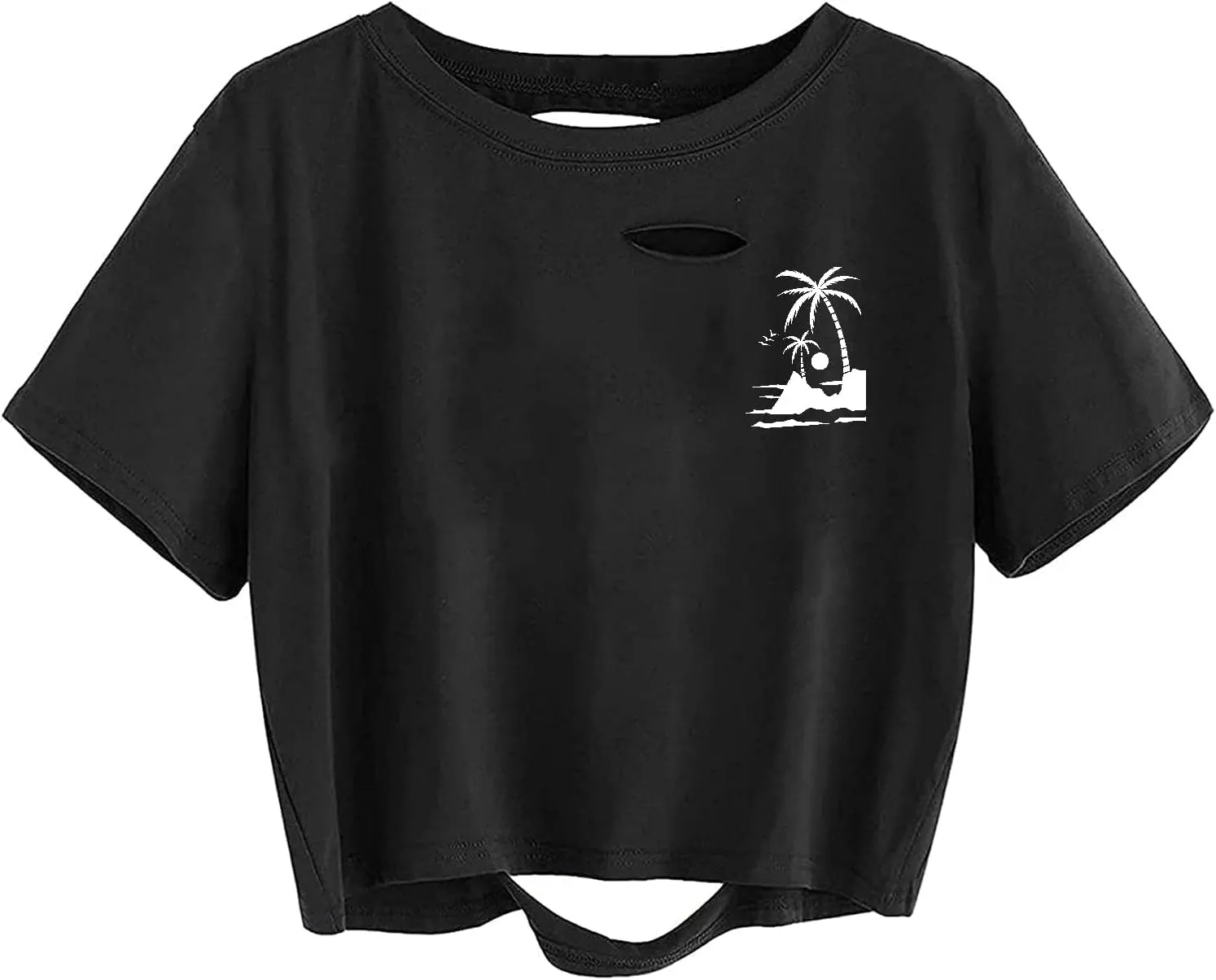 Avanova Women Distressed Loose Crop Top Oversized Short Sleeve Ripped Tee Shirt