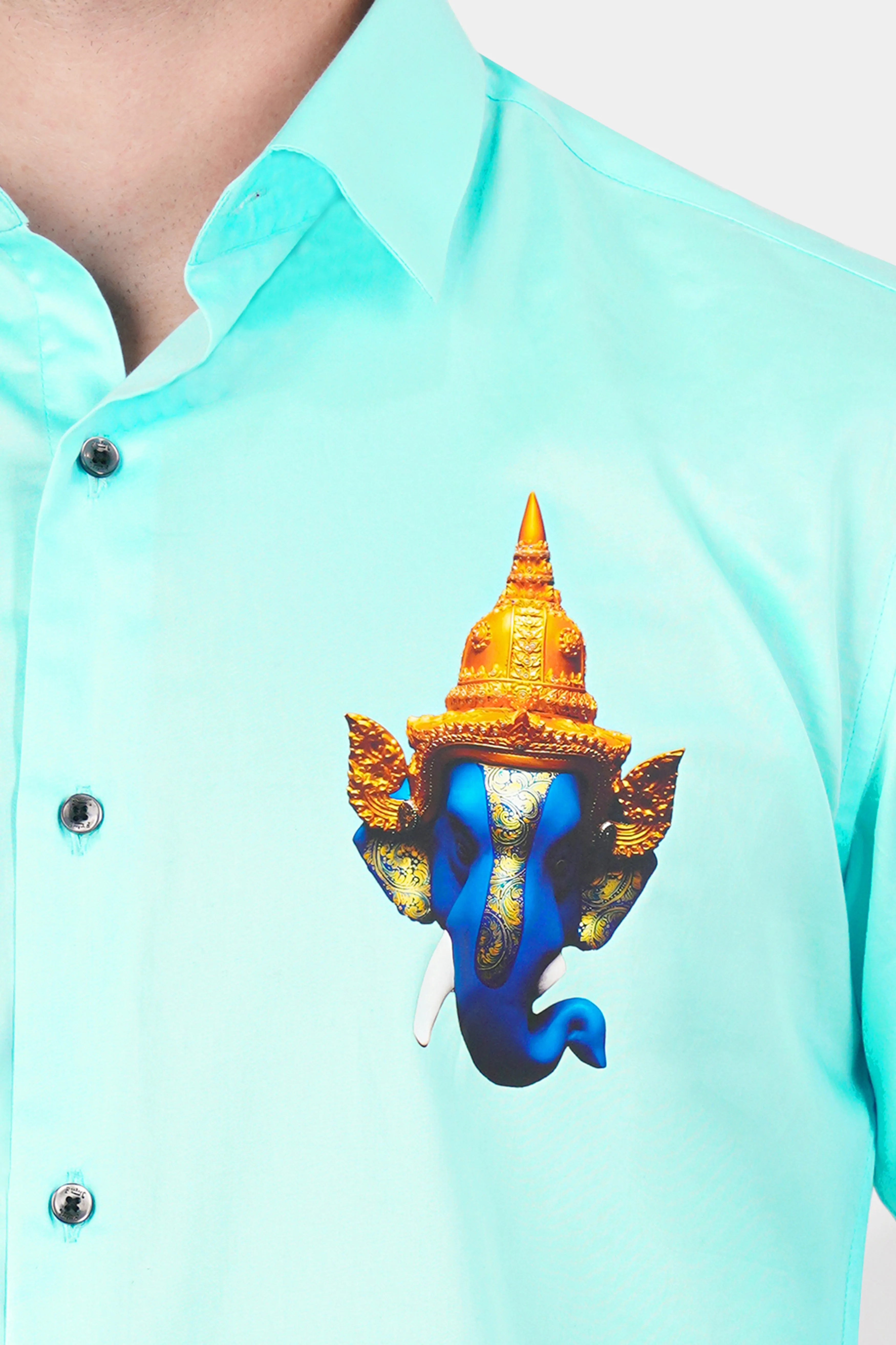 Blizzard Blue Lord Ganesha Printed Subtle Sheen Super Soft Premium Cotton Designer Shirt