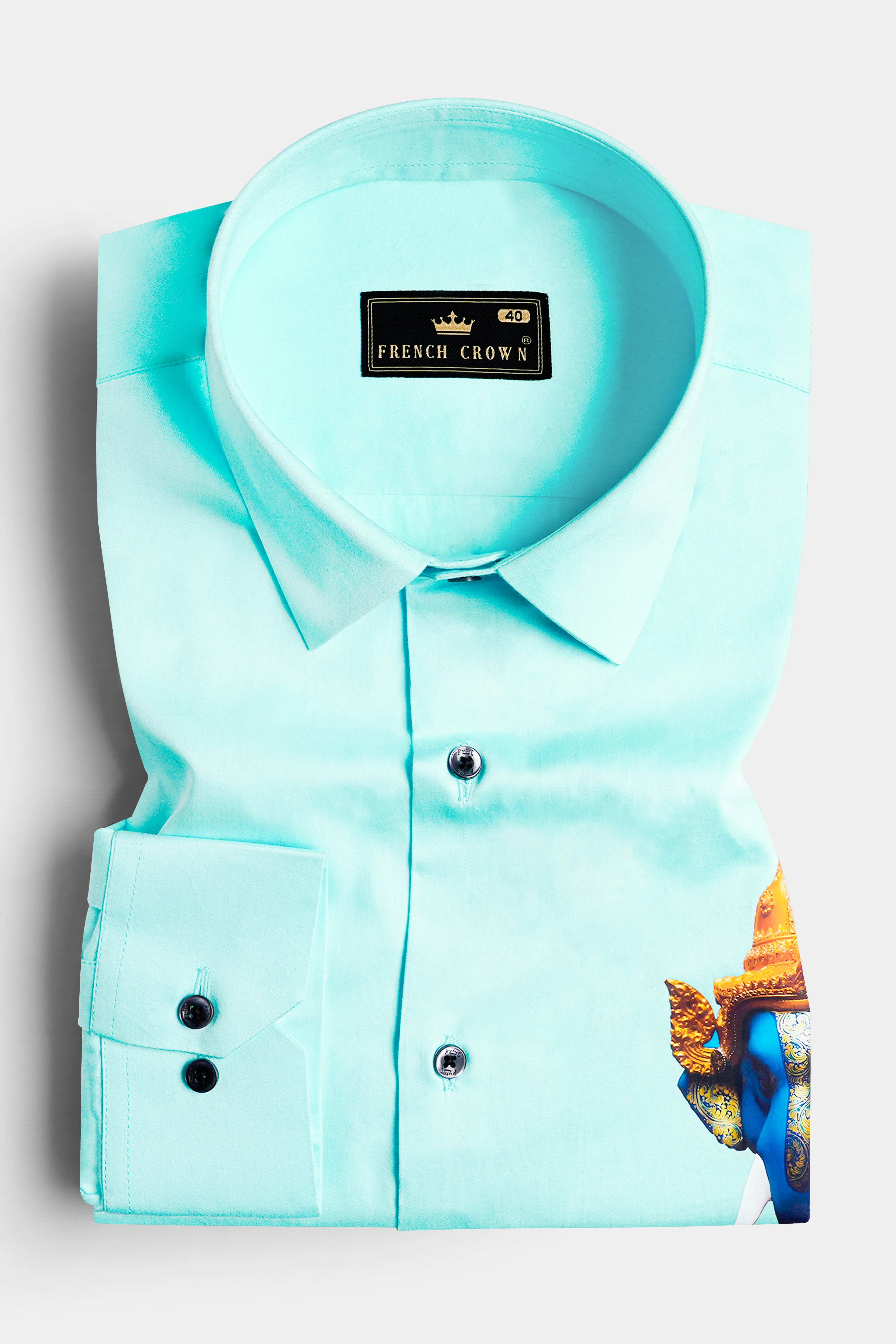 Blizzard Blue Lord Ganesha Printed Subtle Sheen Super Soft Premium Cotton Designer Shirt