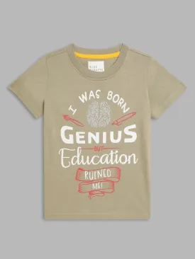 Blue Giraffe Boys Green Printed Round Neck Short Sleeves T-Shirt