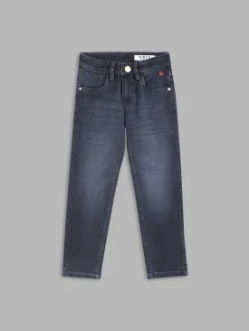 Blue Giraffe Boys Indigo Solid Regular Fit Jeans
