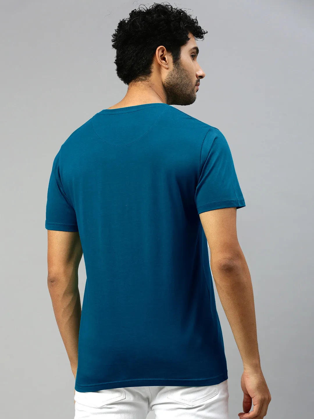 Blue Graphic Printed Round Neck Casual T-Shirt GT42
