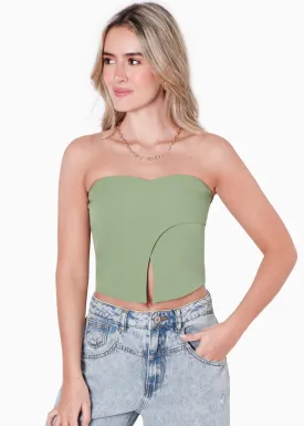 Blusa corta strapless con escote de corazón y cruce - CATARINA