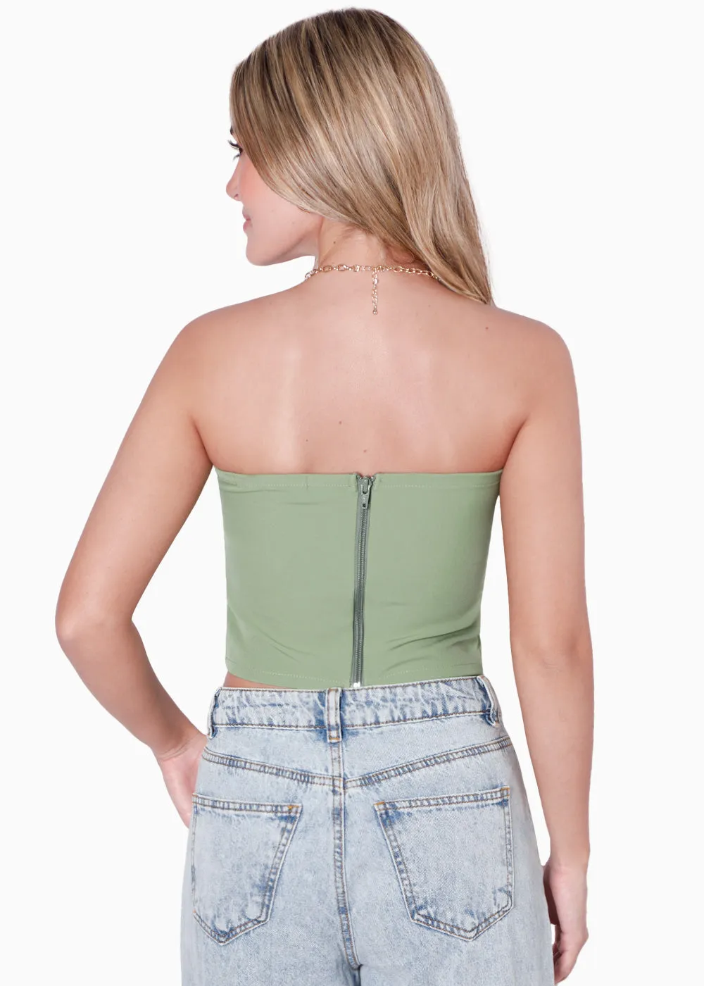 Blusa corta strapless con escote de corazón y cruce - CATARINA