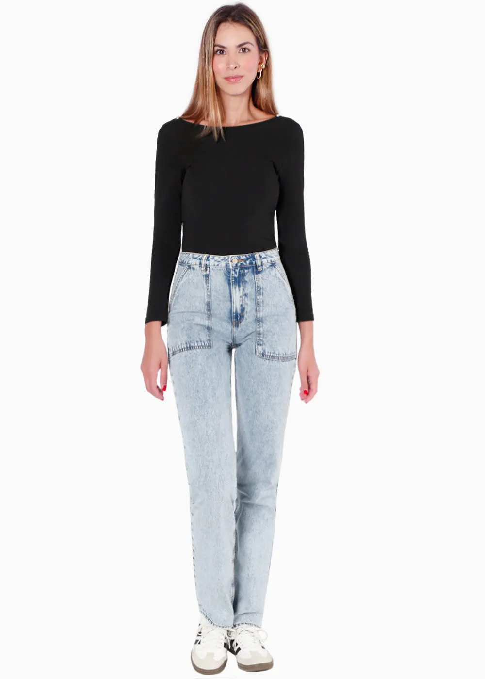 Blusa manga larga con aplique de perlas en espalda - ANIKA