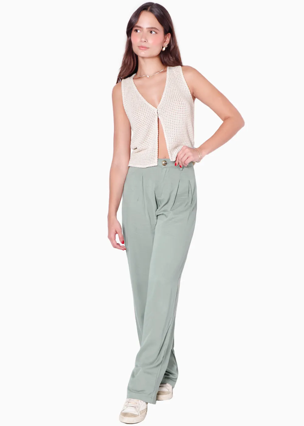 Blusa sin mangas con broches en frente y abertura - CHARLENE
