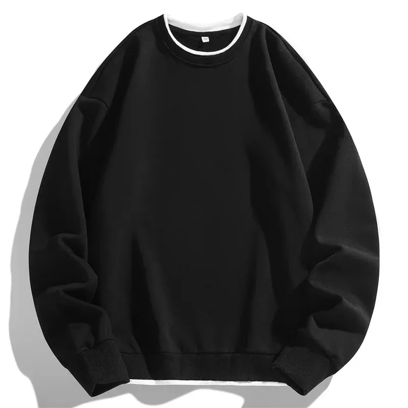 BONSIR  -  Men's 2024 Pullover Round Neck Fashionable Splicing Solid Color Loose Casual Long Sleeved T-shirt Versatile Long Sleeved Tops