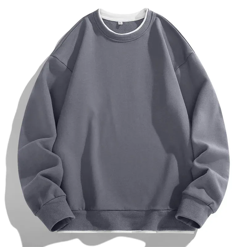 BONSIR  -  Men's 2024 Pullover Round Neck Fashionable Splicing Solid Color Loose Casual Long Sleeved T-shirt Versatile Long Sleeved Tops