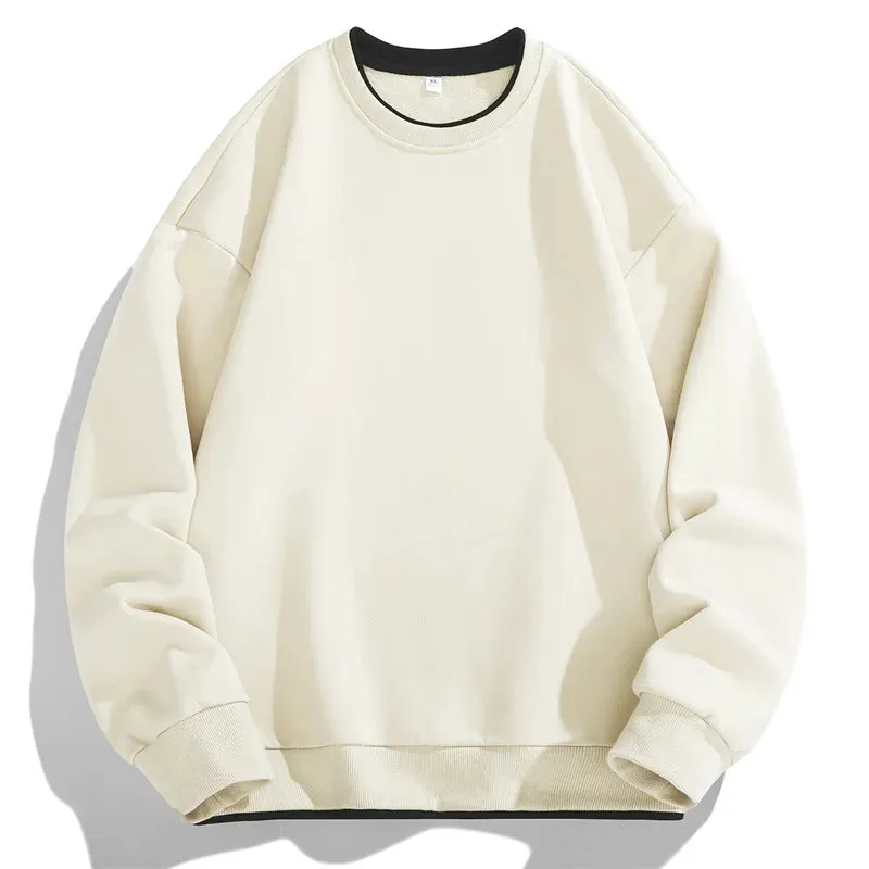 BONSIR  -  Men's 2024 Pullover Round Neck Fashionable Splicing Solid Color Loose Casual Long Sleeved T-shirt Versatile Long Sleeved Tops