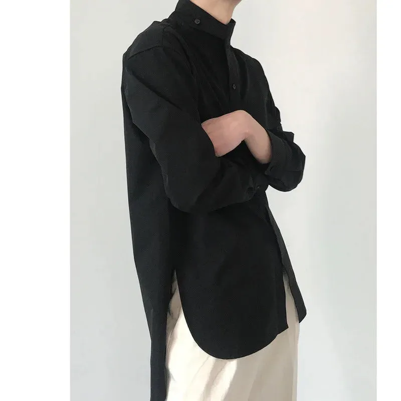 Bonsir -  wear /men's loose korean trendy stand collar long sleeve shirts vent hme loose casual all-match white tops new 2Y1420