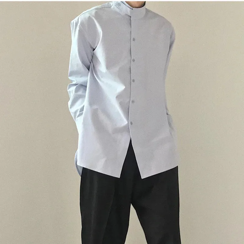 Bonsir -  wear /men's loose korean trendy stand collar long sleeve shirts vent hme loose casual all-match white tops new 2Y1420