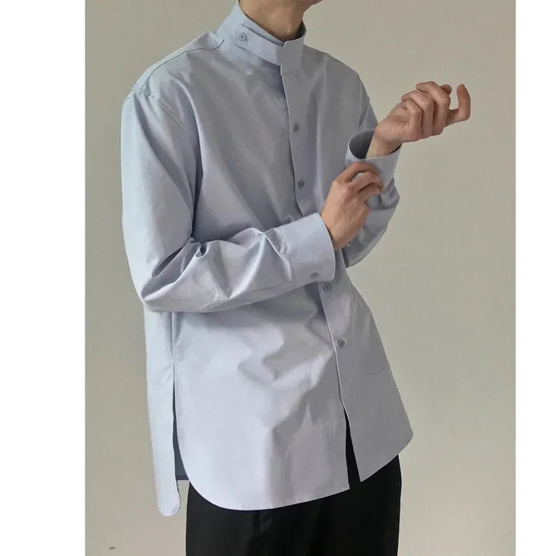 Bonsir -  wear /men's loose korean trendy stand collar long sleeve shirts vent hme loose casual all-match white tops new 2Y1420