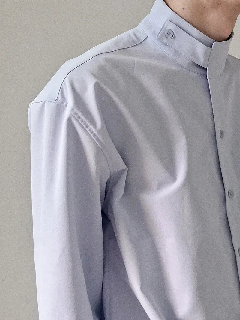 Bonsir -  wear /men's loose korean trendy stand collar long sleeve shirts vent hme loose casual all-match white tops new 2Y1420
