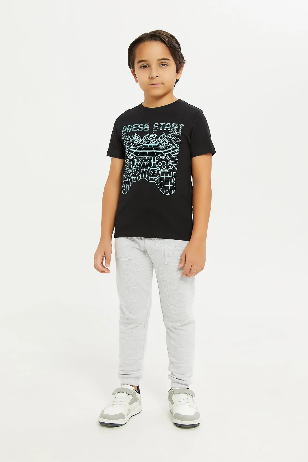 Boys Black Press Star T-Shirt