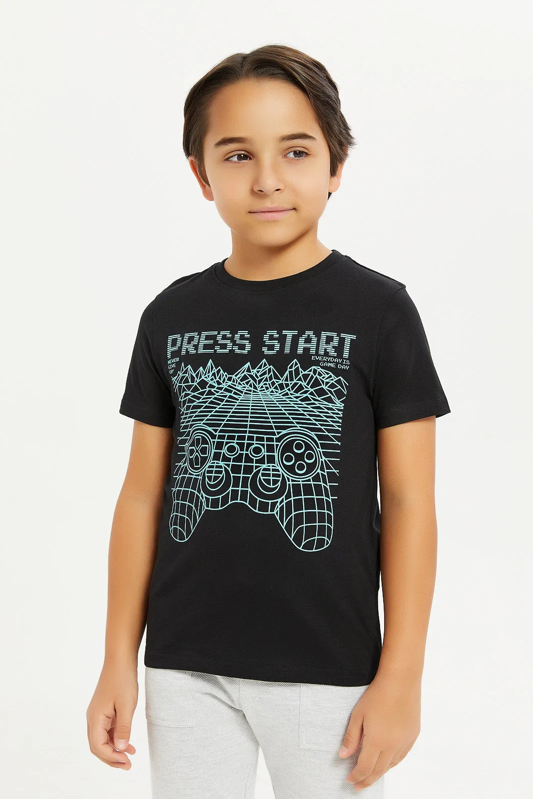 Boys Black Press Star T-Shirt