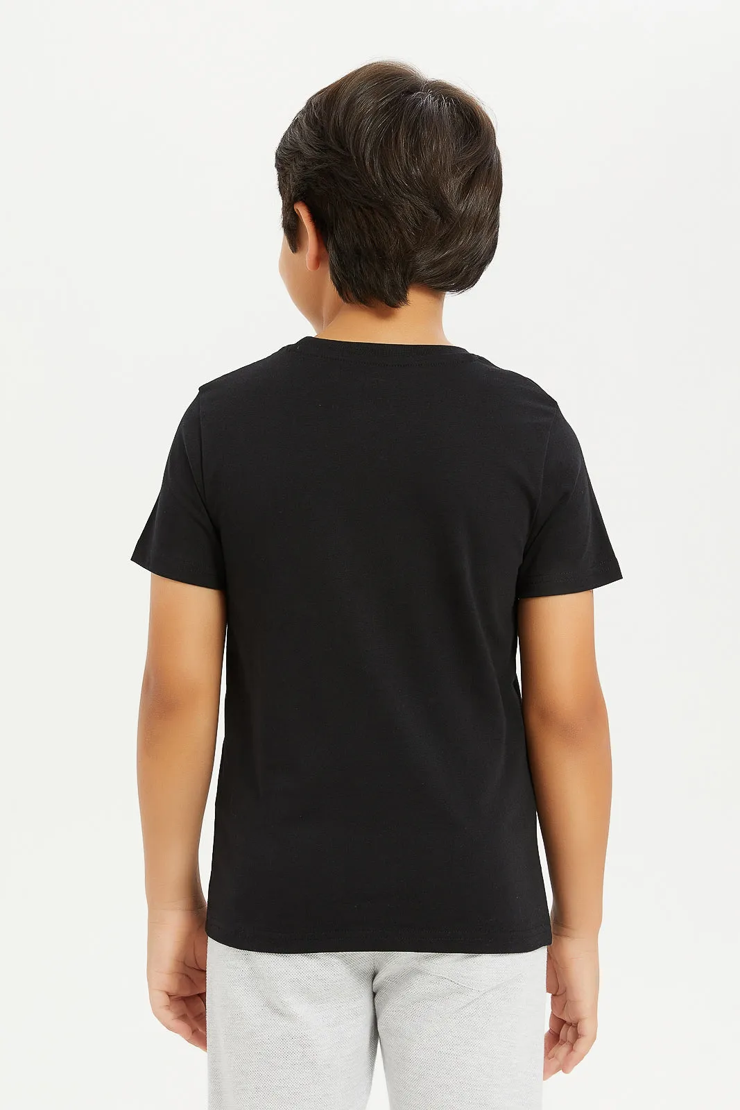 Boys Black Press Star T-Shirt
