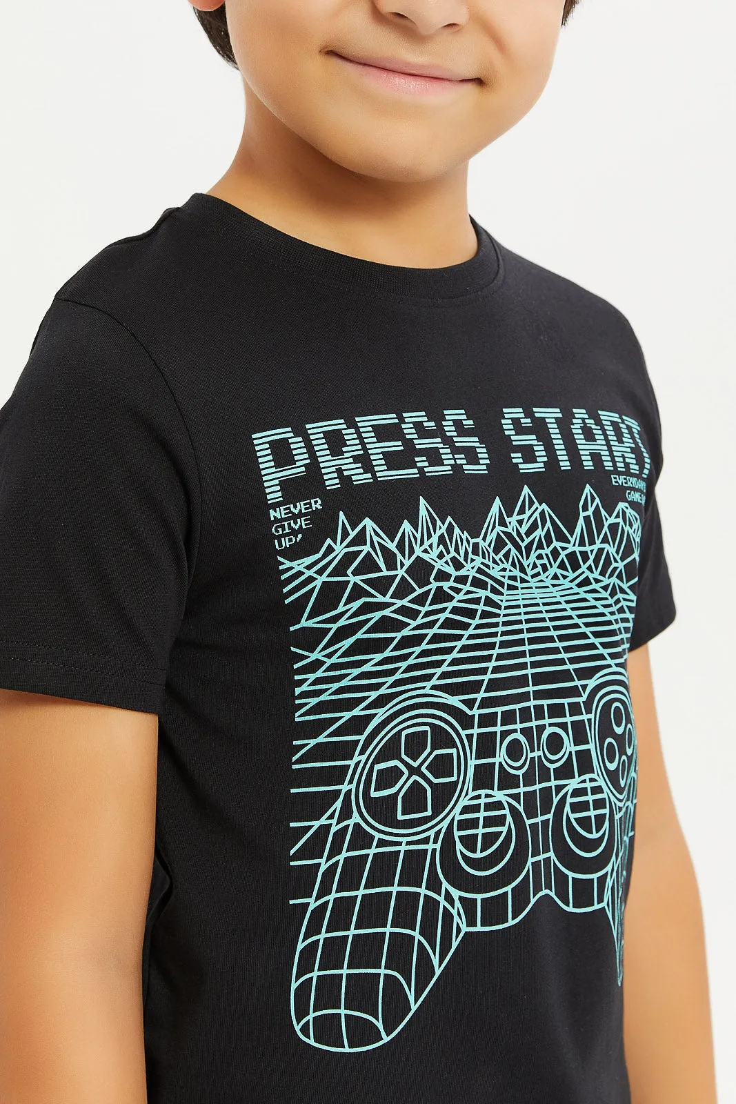Boys Black Press Star T-Shirt