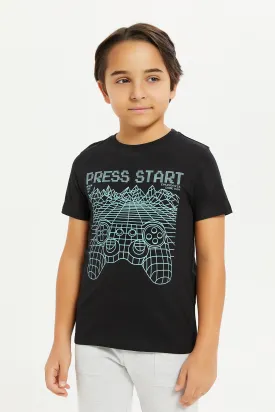 Boys Black Press Star T-Shirt