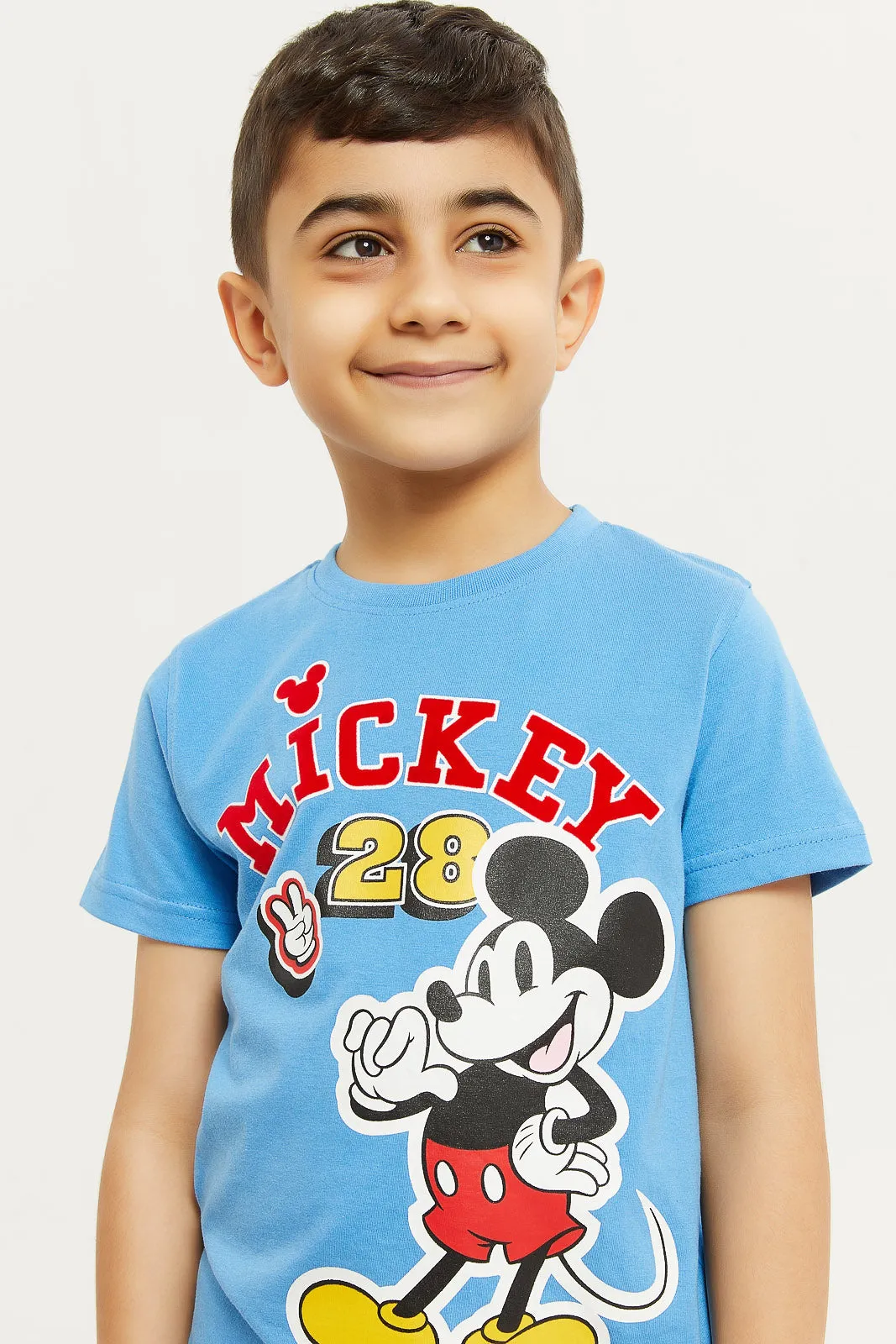 Boys Blue Mickey Mouse Print Short Sleeve T-Shirt