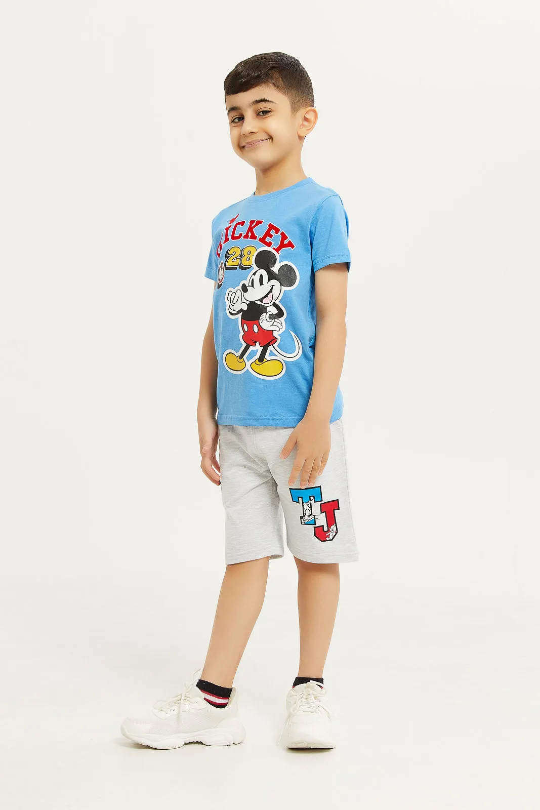 Boys Blue Mickey Mouse Print Short Sleeve T-Shirt
